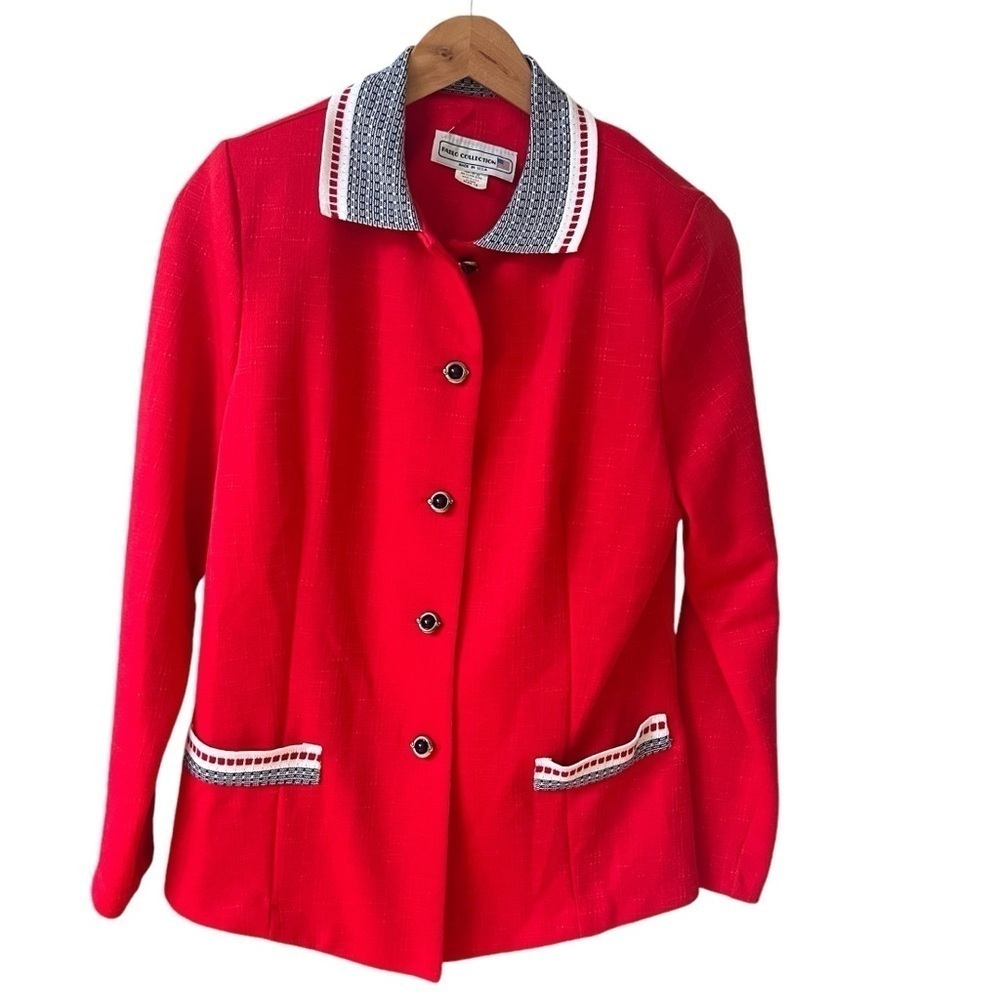 VTG Pablo Collection Sz 10 Polo Collar Blazer Red Retro  Artsy Art Deco Buttons